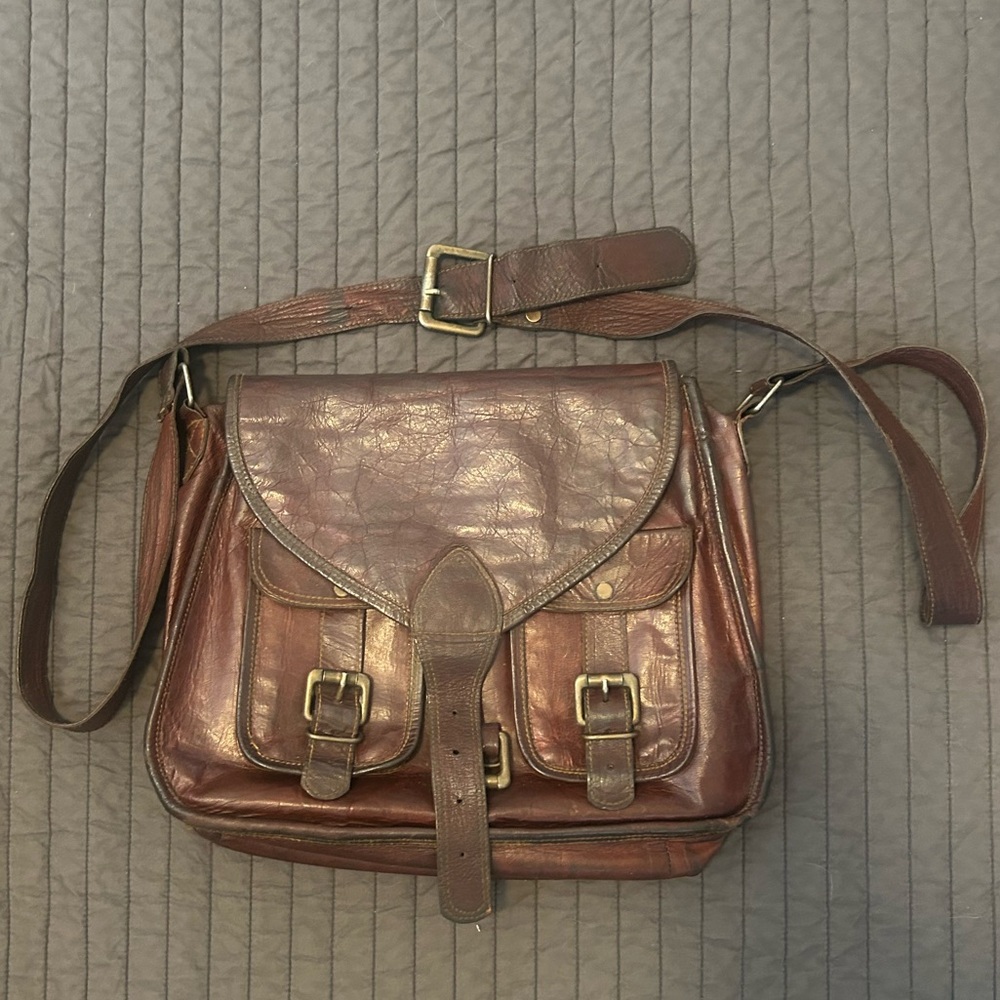 Brown Crossbody Bag with Adjustable Strap and Flap Closure
